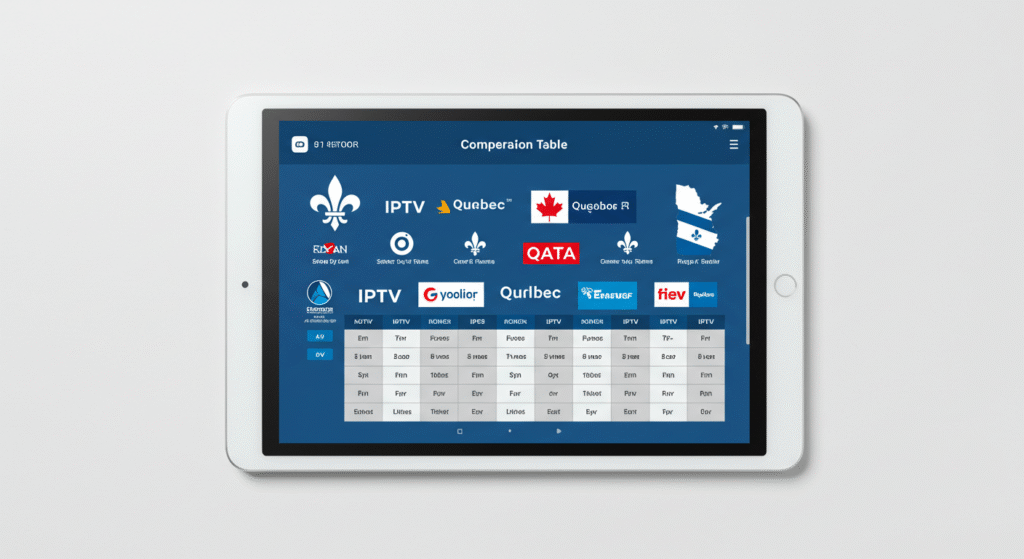 tableau comparatif des fournisseurs iptv qc affiché sur tablette