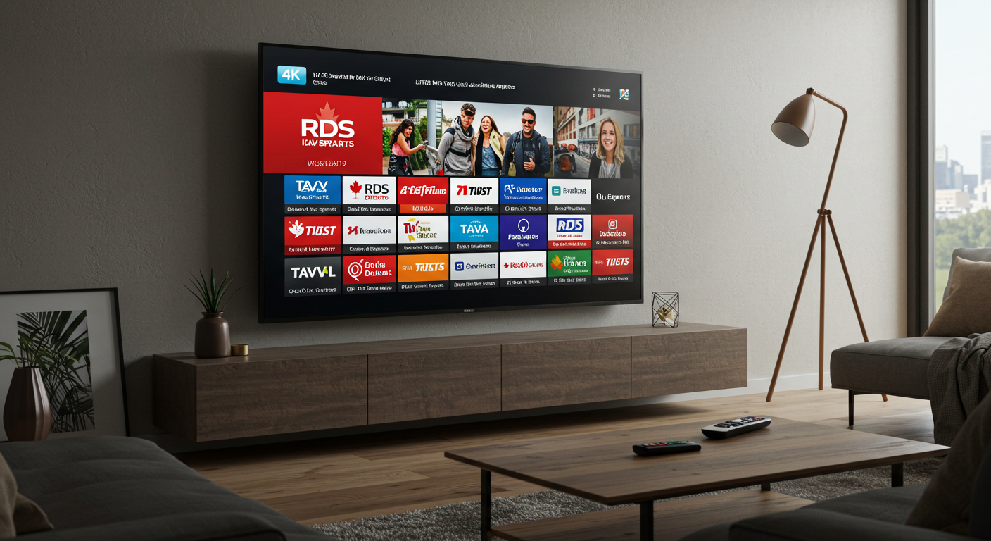 interface IPTV sur écran TV avec chaînes québécoises – best iptv canada